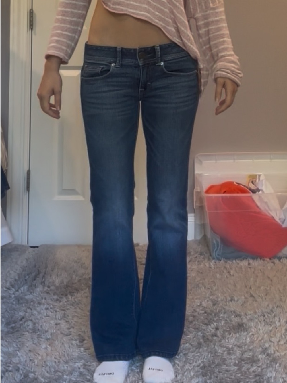 Vintage American Eagle Dark Blue Women's Bootcut Jeans - Classic Low Rise